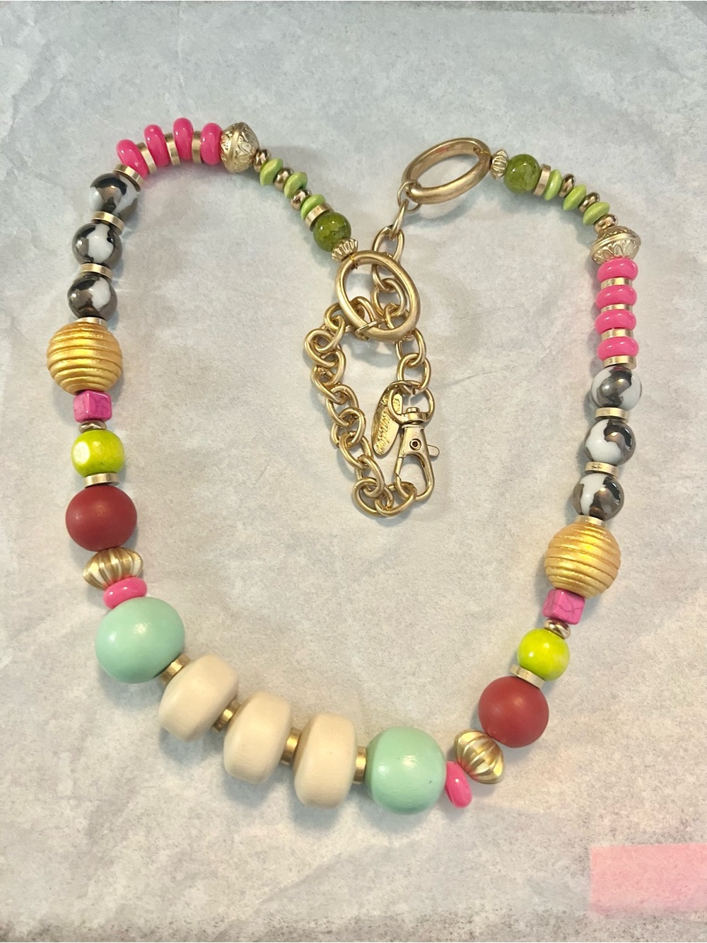 Colorful Beaded Women's Necklace - Gold Accent, Pink & Mint NWT